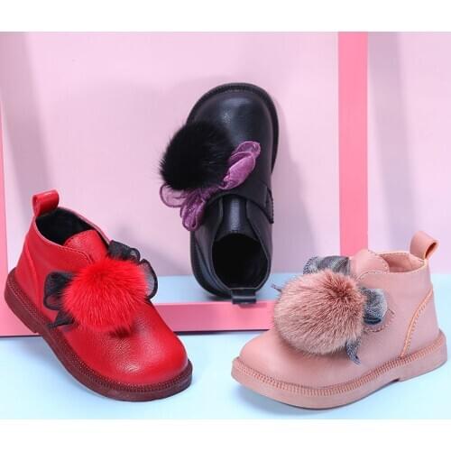 Girls Toddler Snow Boots Winter New Cotton Shoes Girl Princess Shoes Baby Plush Warm Leather Boots Childrens Boots E178