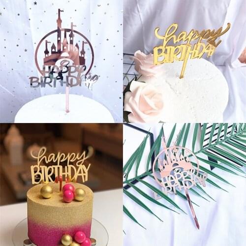 Gold Acrylic Happy Birthday Party Cake Topper Baby Birthday Cupcake Topper for Kids Birthday Party Cake Decorations Baby Shower
