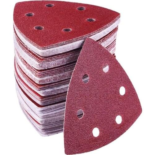 10PCS Sanding Sheets 90*90mm 6 Hole Triangle Sandpaper Aluminum Oxide Hook & Loop Abrasive Sanding Disc For Wood Sanding