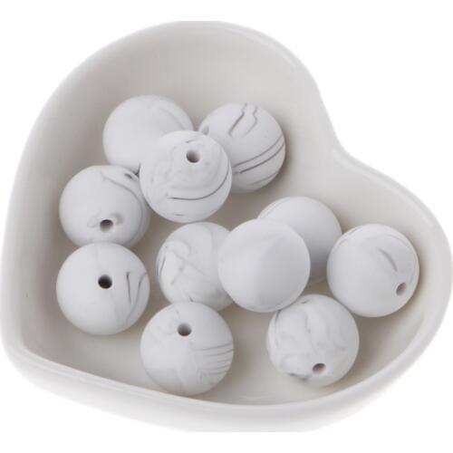 10pcs Silicone Marble White DIY Teether Toys Teething Beads Baby Chewable Beads