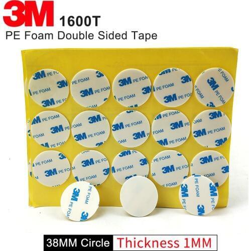 100% Original 3M 1600T Die cutting Double Sided PE Foam adhesive tape white color 1MM thickness 38.1MM Circle 1000 pcs