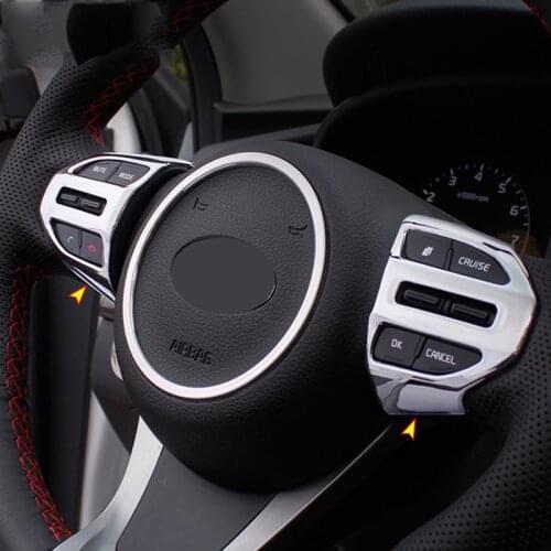 2 PCS ABS Chrome Car Steering Wheel Switch Cover Interior Frame Button Stickers Car styling For KIA RIO K2 2017 2018 accessories
