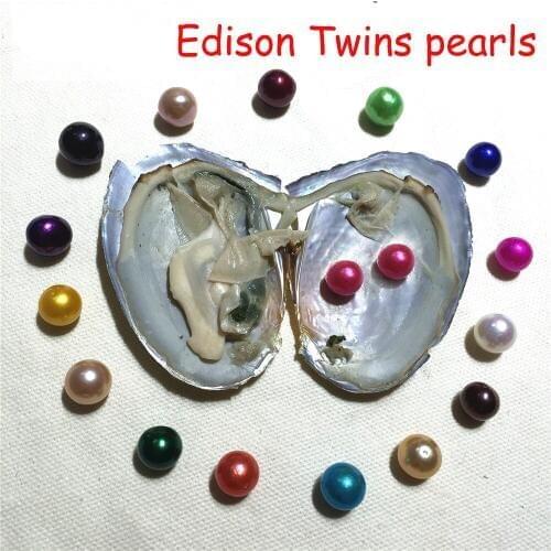 2018 DIY Jewelry Twins AAA 9-12mm colored Near Round Edison Pearl Oysters with Vacuum-packed Natural Cultured Pearl