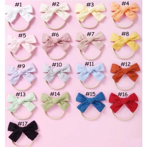 Bulk Cotton Jacquard Fabric Bow Hair Clips,Hand Tied Bow Nylon Headbands Or Flat Back Baby Girls Hair Accessories Birthday Gift