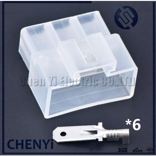 5 set 6 pin 6.3mm male ABS plastic housing plug auto wiring harness cable unsealed connector With terminal