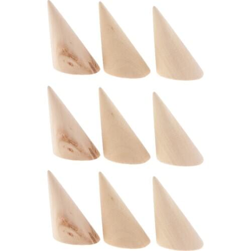 9Pcs Wood Ring Band Jewelry Cone Display Stand Rack Holder Shop Showcase