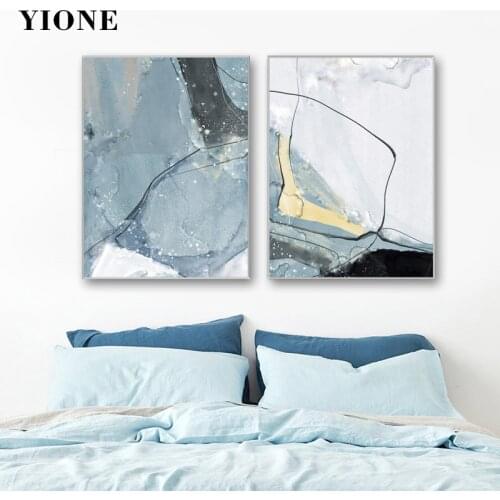 Abstract Blue Canvas Painting Custom Modern Lines Snow Art Wall Pictures for Living Room Aisle Posters and Prints Decoration