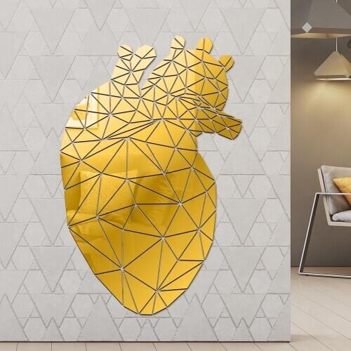 Heart Acrylic Mirror Wall Stickers Entrance Abstract Polygonal Line Mural Home Decor Geometric Heart Wall Mirror DIY Lusterko