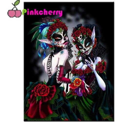 Full Square Round Drill 5D DIY Diamond Painting skull rose woman Diamond Embroidery mosaic diamond Stitch Home Decor k1059