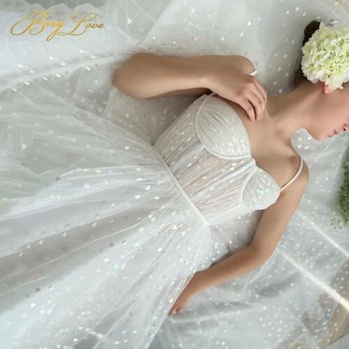 Berylove A Line White Evening Dress Glitter Sequin Shiny Spaghetti Strap Party Dress Tiered Tulle Sweetheart Elegant Prom Dress