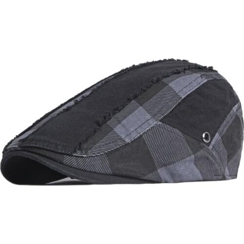 Retro Checked Beret Hat For Men Plaid Patchwork Cotton Flat Peaked Herringbone Cap Women Outdoor Sun Ivy Hat Painter Newsboy Cap