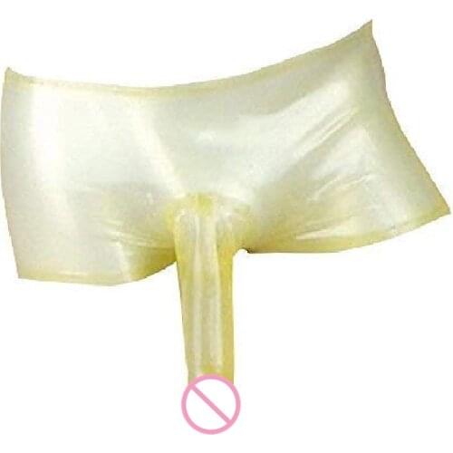 Free shipping !!! Latex fetish nice shorts pant boxes with penis sheath (no ball) sexy 100% natural sexy men
