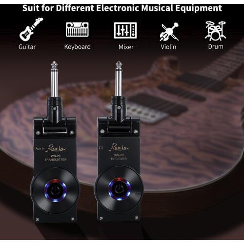 Rowin WS-20 2.4G Wireless Guitar System Transmitter Receiver Set 30 Meters Transmission Range with USB Charging Cable 4 colors
