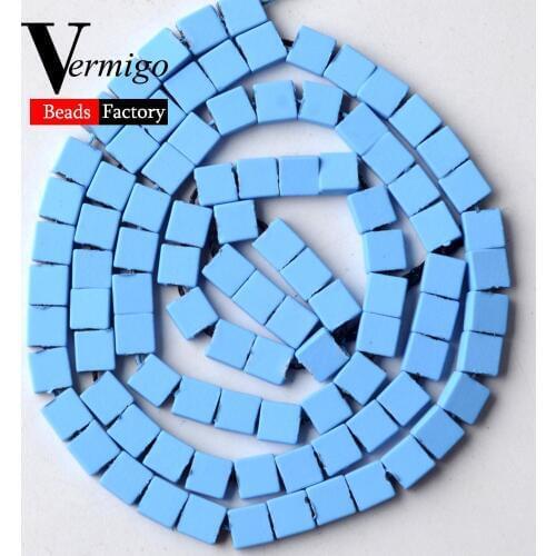 Wholesale Natural Blue Square Nanotech Rubber Hematite Beads For Jewelry Making 6*6mm Spacer Loose Stone Beads Diy Bracelet 15