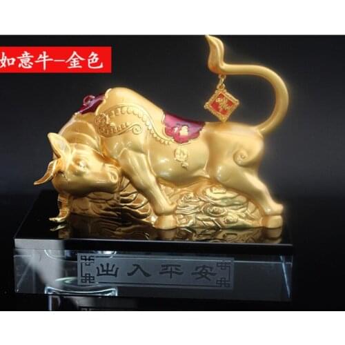 Bull creative alloy ornament Ruyi cattle handicraft wholesale Golden black Resin Money decoration luxury Animal Sculpture statue