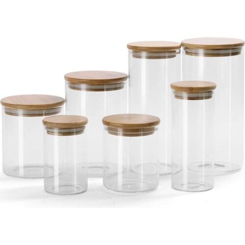 Home Kitchen Storage 3.3 Borosilicate Glass Leaktight Storage Bottles Wood Cover Storage Jars Storage Tank