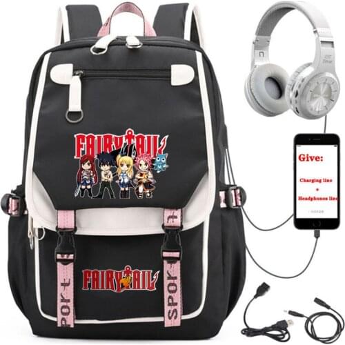 Anime Fairy Tail backpack Unisex Travel Backpack student School book Bag USB Charging teenagers Laptop packsack