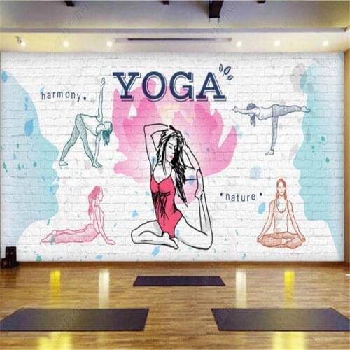 European and American Fashion Brick Wall Paper Mural Hand Drawn Yoga Gym Background Wallpapers Industrial Decor Papel De Parede