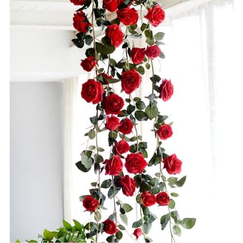 European Artificial Fake Flower Silk Rose Flower Vine1.8M Hanging Garland Wedding Decor party home garden Decoration 6PCS
