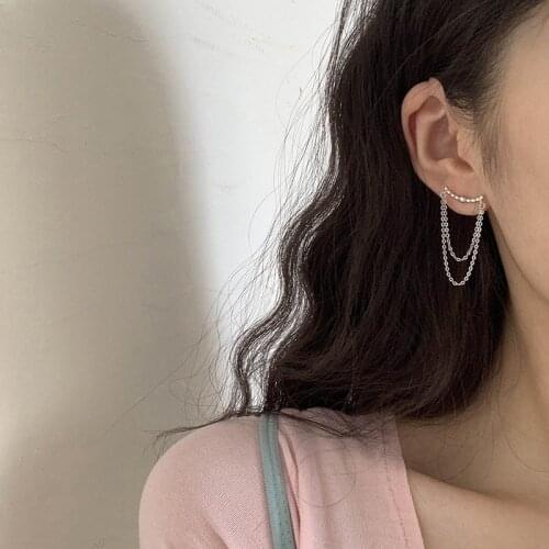 KISSLOVE Simple Style Double Chain Tassel Drop Earring Curved Double Layer Design Tassels Earring For Girl Women Jewelry