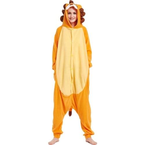 Lion Kigurumis Unisex Adult Onesie Animal Pajama Jumpsuit Orange Funny Overalls Couple Festival Party Suit Polar Fleece