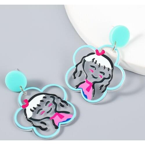 Trend Art Style Blue Flower Resin Cute Girl Earrings Female European And American Art Party Earrings Drop Shipping