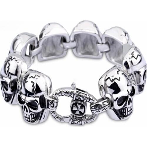 Fashion Punk Skull Bracelet Men Stainless Steel Viking Skull Skeleton Bracelets Gothic Rock Wholesale Homme Boys Jewelry For Man