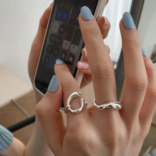 Trendy Fashion Vintage Silver Color Irregular U Dome Wave Rings for Women Girl Hiphop Punk Heart Ring Jewelry Party Accessories