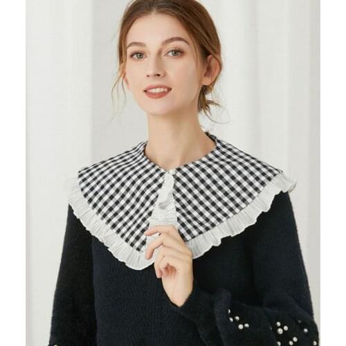 Fashion Plaid Big Lapel Fake Collar Shawl for Women Vintage Detachable Shirt Collar Blouse Sweater Collar Clothes Accessories