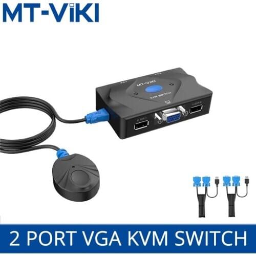 MT-VIKI KVM Smart Switch 2 In 1 Out With Desktop Controller Switch USB Mouse Keyboard Printer Switcher VGA KVM Sharer