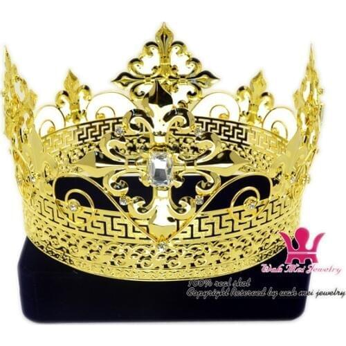 Men Tiara King Crown Imperial Medieval Crowns cosplay Model Show Hair Jewelry Gold Metal Prince Hairwear Vintage crowns Mo200