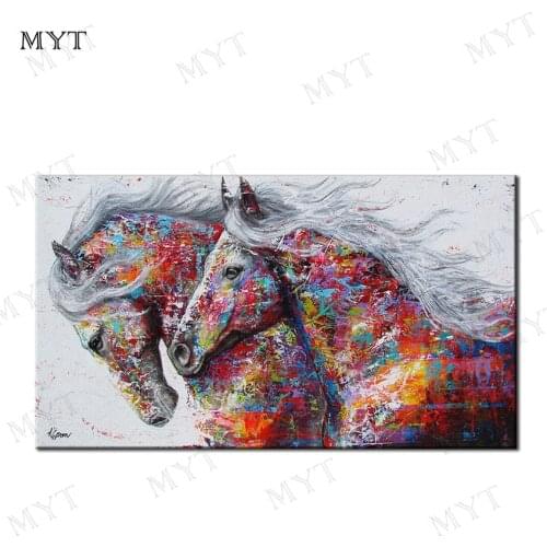 MYT Free Shipping Two Tall Horses Oil Painting On Canvas Abstract Running Horse Pictures Paintings Modern Decoration Unframe