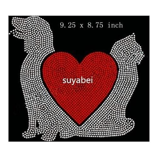 2pc/lot big dog love heart cat combine motif hot fix rhinestones sticker iron on tranfer appliques patch design stone for shirt