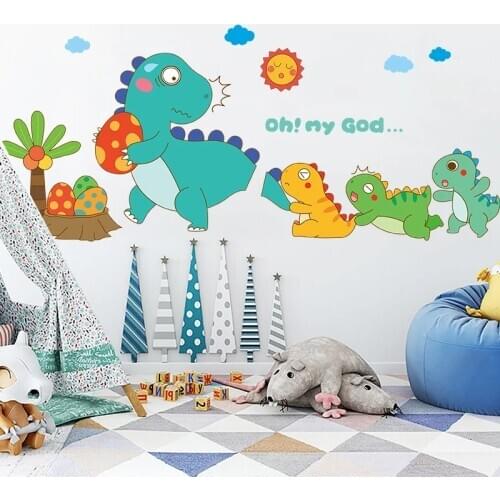 Cartoon Animal Dinosaur Wall Stickers Boys Room Decoration Self-adhesive Bedroom Home Decor Decals for Kids Rooms Nordic Poster