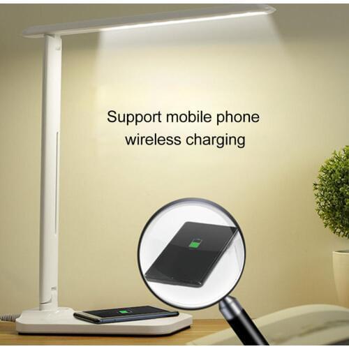28LED Dimming Desk Lamp With QI Wireless Charging USB Adjustable Output Port Flexible Modern Office Foldable Touch Table Light