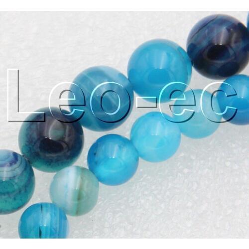 Natural 6mm 8mm round blue Striped Agates Loose Strand For Jewelry Making 15" V1310