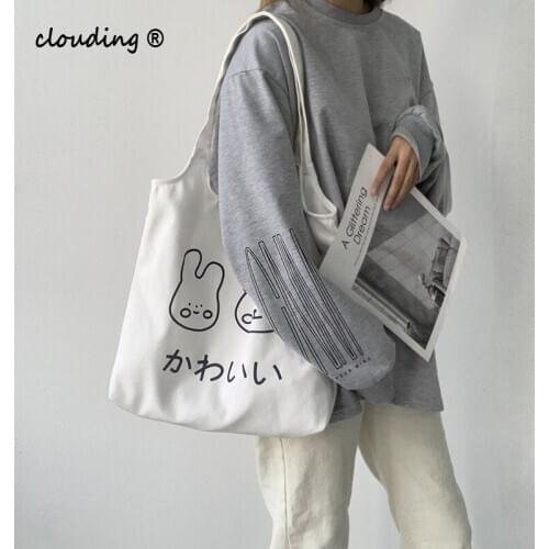 New Tote Shopping Bag for Women 2021 Japanese Cartoon Canvas Shoulder Bags with Hasp Cotton Cloth Eco Shopper Bag Lady Handbags