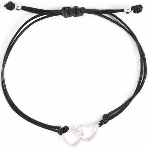 New love bracelet European and American creative personality alloy double peach heart knitting pull card lovers Bracelet