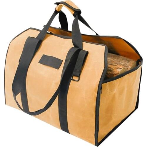 Camping Firewood Carry Bag Waterproof Canvas Fire Wood Storage Bag Case Firewood Pocket Basket 2 Way Using Carry Firewood