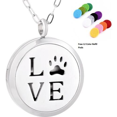 IJD0132-1 Dog Pawprint Stainless Steel Premium Aromatherapy Essential Oil Diffuser Locket Necklace