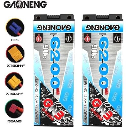 1/2PCS GAONENG GNB 6200MAH 4S 1P 90C/180C 14.8V Rechargeable Lipo Battery XT60/T Plug XT90 Plug for 1:8 RC Car Boat
