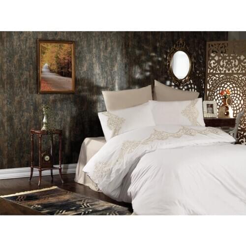 Vetch Embroidered Duvet set Beige