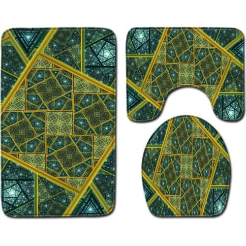 3pcs/set Brown Green Color Print Anti-slip Bathroom Floor Mat Set Home Decor Shower Velvet Toilet Cover Rug Bath Door Carpet
