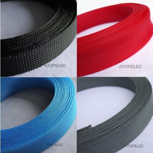 40mm Wide Braided PET Expandable Sleeving Cable Wire Sheath Black/Red/Orange/Green/Blue/Gray