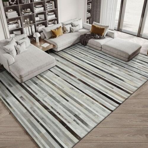 Luxury Strip Cowhide Rug Fur Carpet Big Size Patchwork Black and White Real Cow Skin Carpets for Living Room