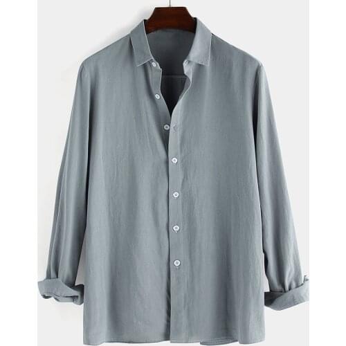 Korean Concise Style Shirts For Men Cotton Vintage Solid Casual Long Sleeve Plus Size 4XL Shirt Casual chemise homme