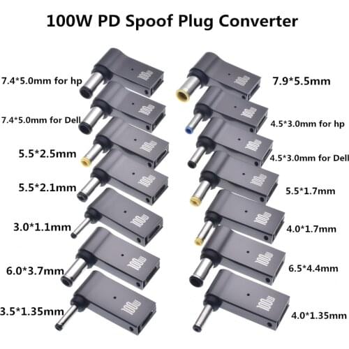 100W PD Spoof Plug Converter Type C Female to 7.4x5.0mm 4.5x3.0mm 5.5x2.5mm Male Laptop DC Output Jack Connector