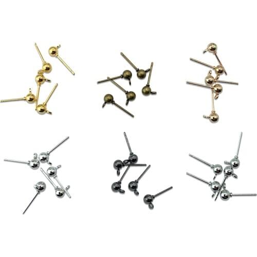 50pcs/lot 4mm Multicolor Pin Findings Stud Earrings Basic Pins Stoppers Connectors For DIY Jewelry Making Accessories Supplies