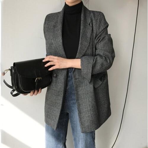 SHUTONGHUA autumn spring jacket women suit coats plaid outwear casual Notched collar office wear work runway jackets blazer