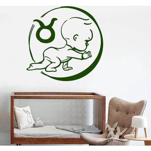 Cute Baby Wall Decal Zodiac Calf Horoscope Children Baby Room Kids Bedroom Home Decor Vinyl Window Sticker Creative Mural S1454